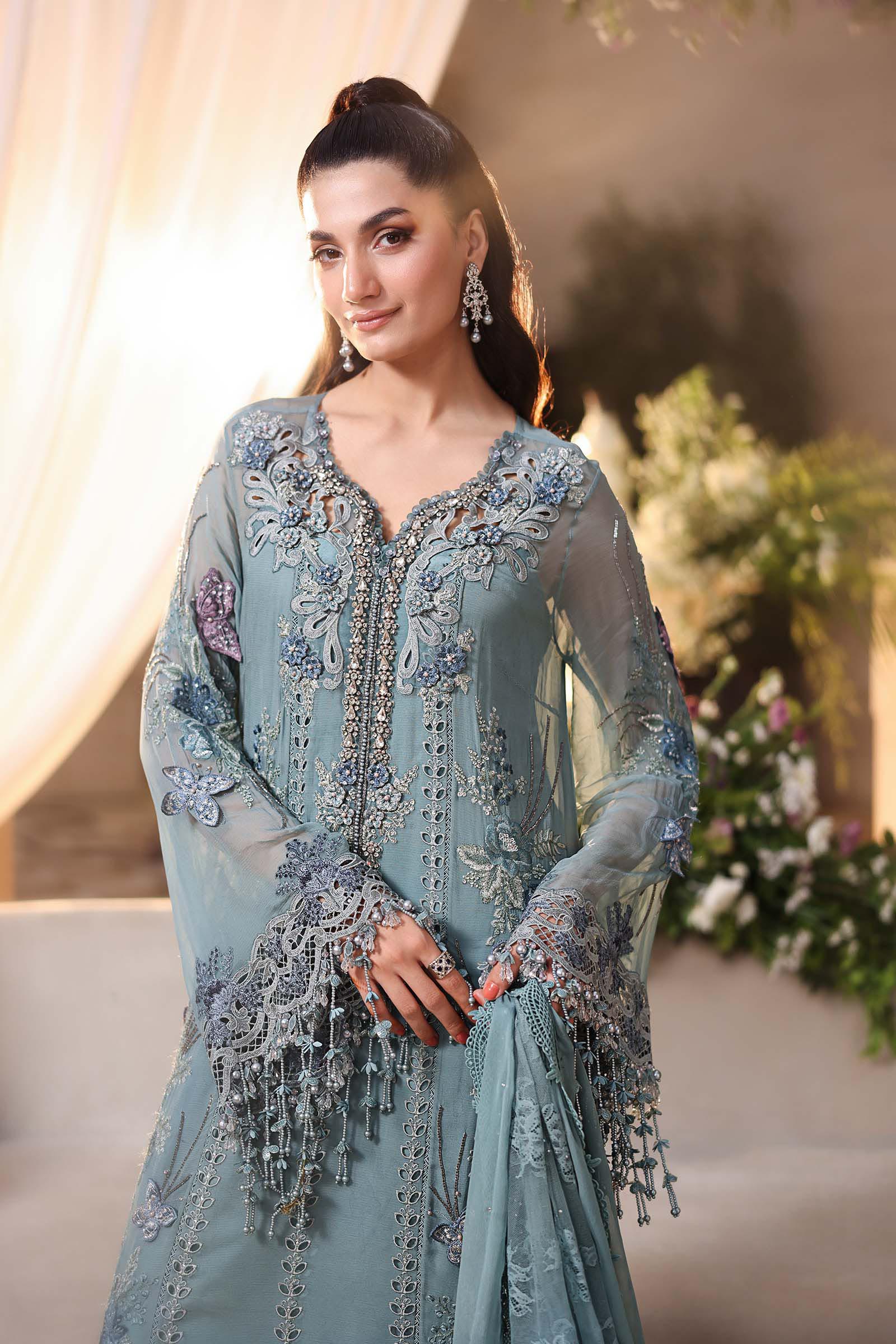 Maria b | Chiffon Formals 26 | MPC-26-106-Slate Blue - Formal Dress - available at Maria Faisal in UK and USA.