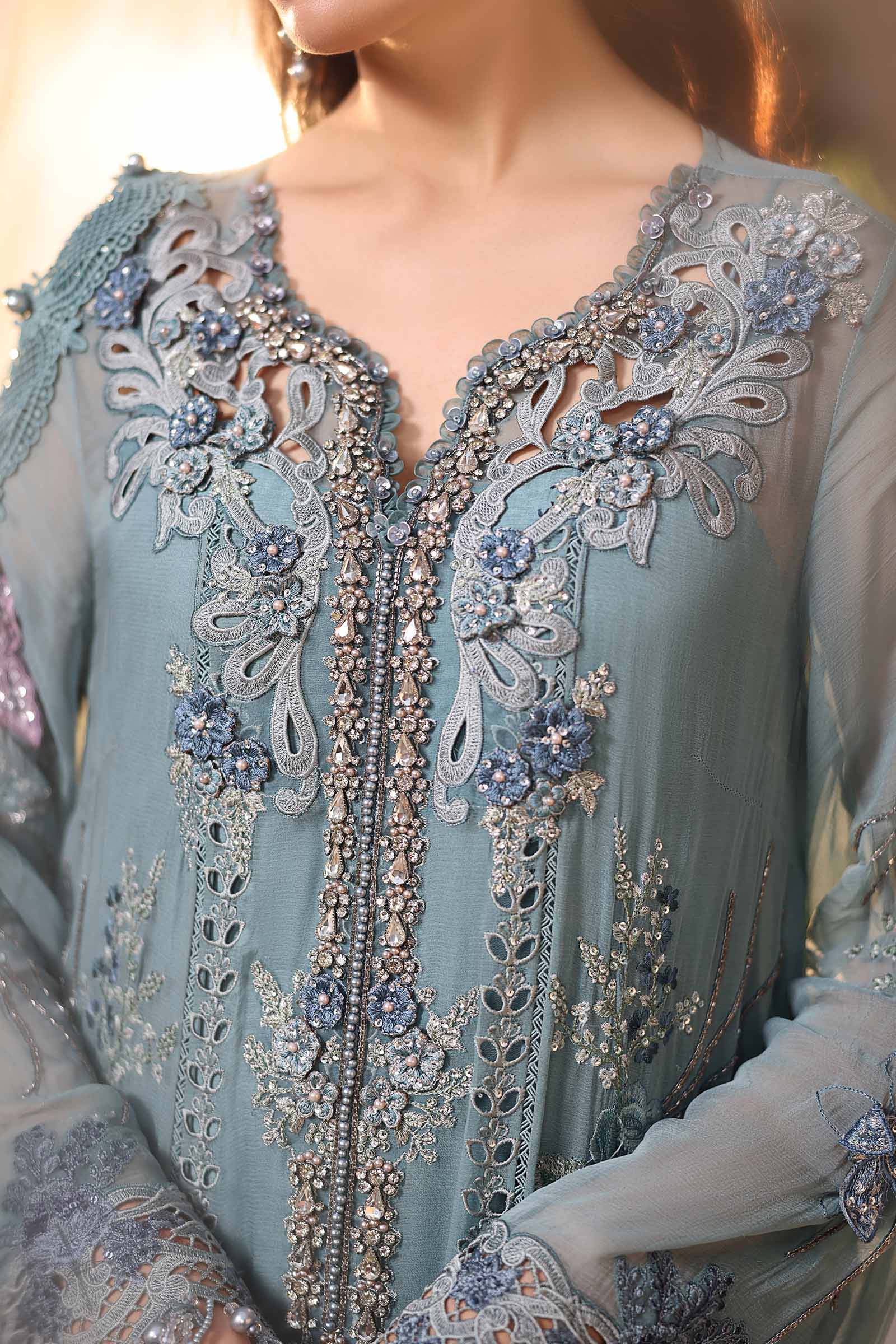 Maria b | Chiffon Formals 26 | MPC-26-106-Slate Blue - Formal Dress - available at Maria Faisal in UK and USA.