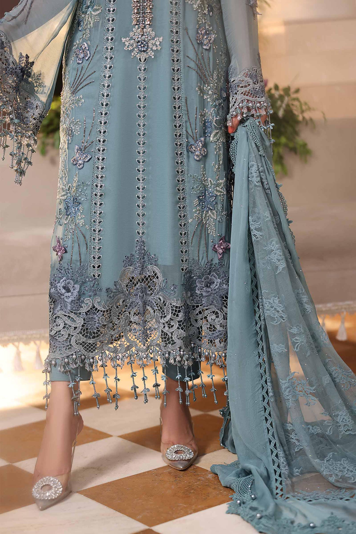 Maria b | Chiffon Formals 26 | MPC-26-106-Slate Blue - Formal Dress - available at Maria Faisal in UK and USA.