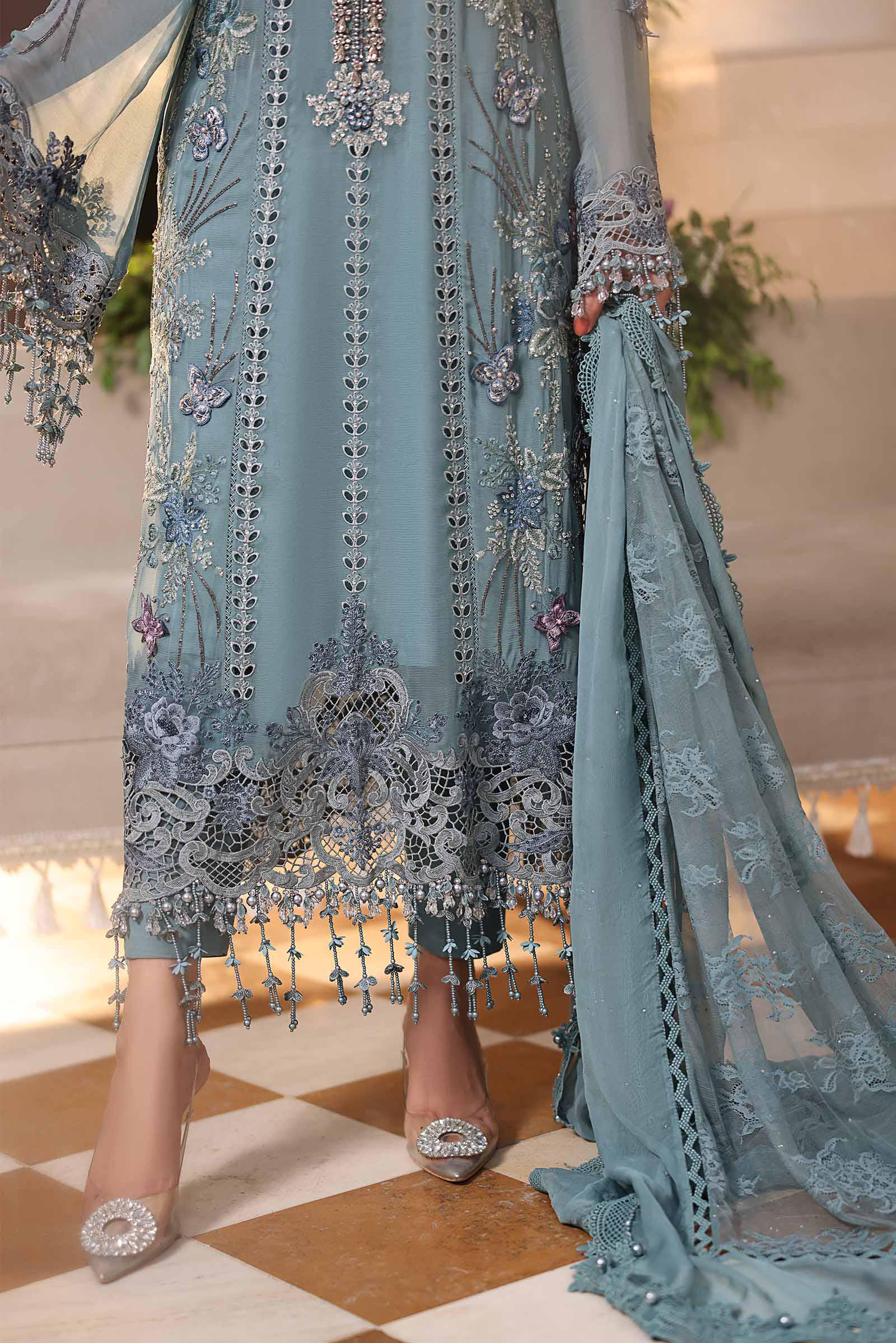 Maria b | Chiffon Formals 26 | MPC-26-106-Slate Blue - Formal Dress - available at Maria Faisal in UK and USA.