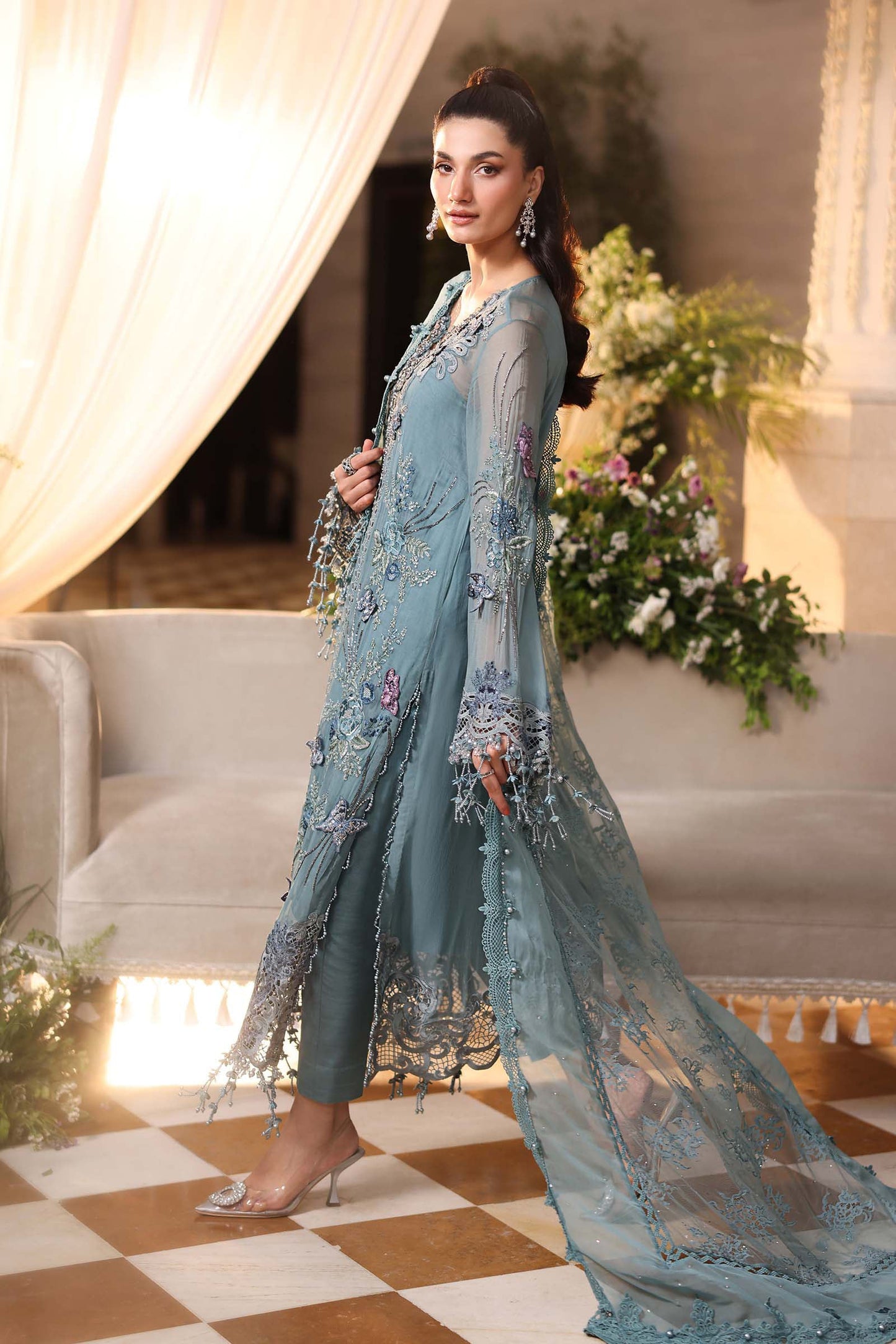 Maria b | Chiffon Formals 26 | MPC-26-106-Slate Blue - Formal Dress - available at Maria Faisal in UK and USA.