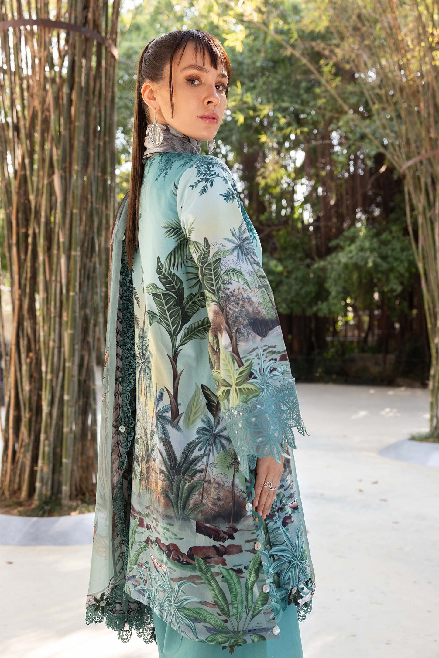 Sea Green Short Shirt with Plazo - Maria B | M Prints Eid'26 | MPT-2907-A - Ladies Clothes - Maria Faisal