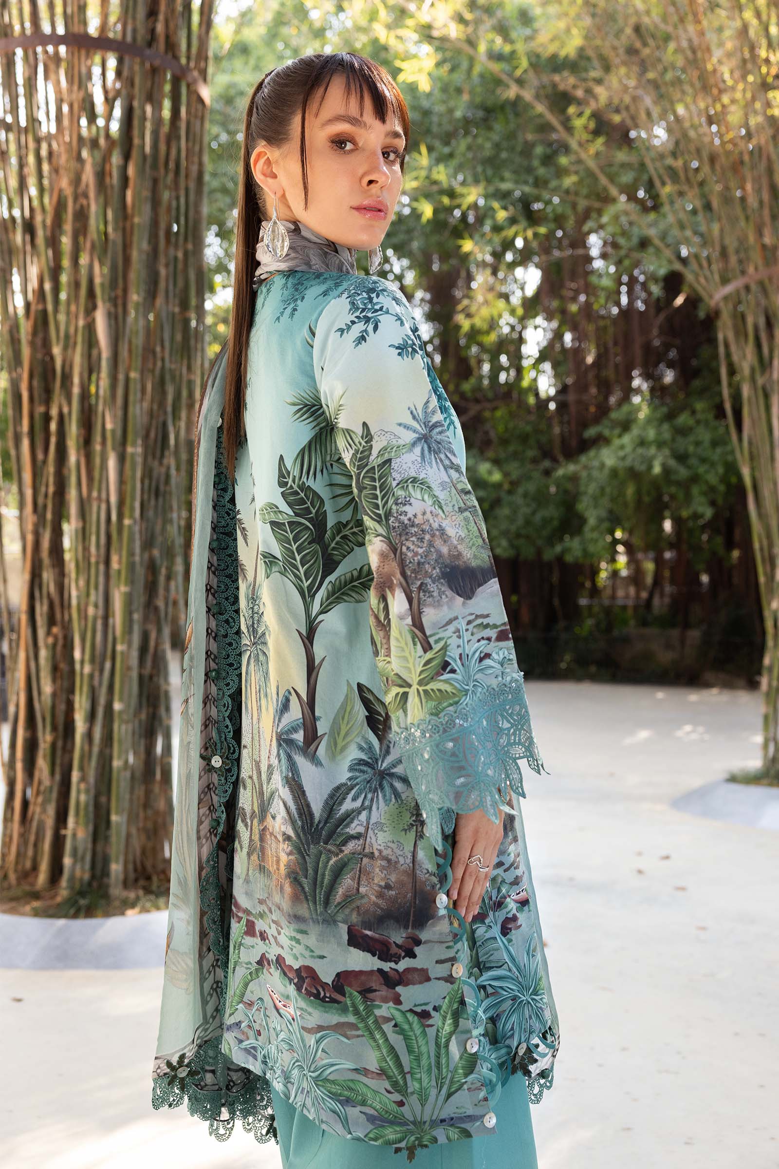 Sea Green Short Shirt with Plazo - Maria B | M Prints Eid'26 | MPT-2907-A - Ladies Clothes - Maria Faisal