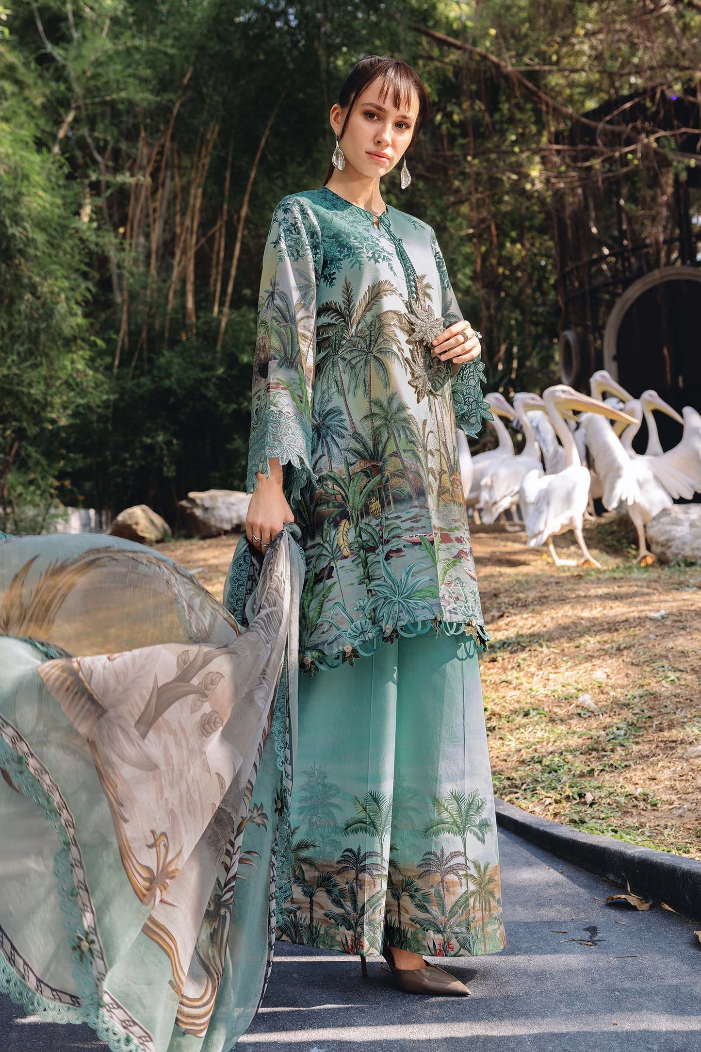 Sea Green Short Shirt with Plazo - Maria B | M Prints Eid'26 | MPT-2907-A - Ladies Clothes - Maria Faisal