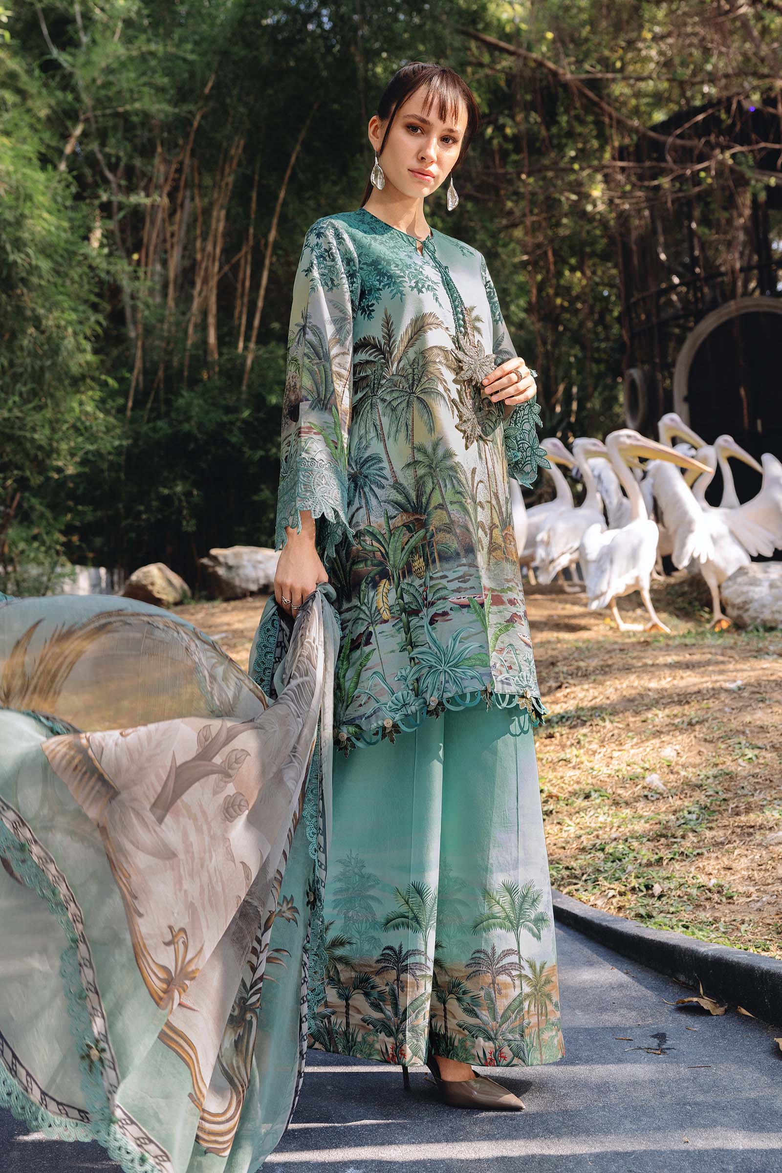 Sea Green Short Shirt with Plazo - Maria B | M Prints Eid'26 | MPT-2907-A - Ladies Clothes - Maria Faisal