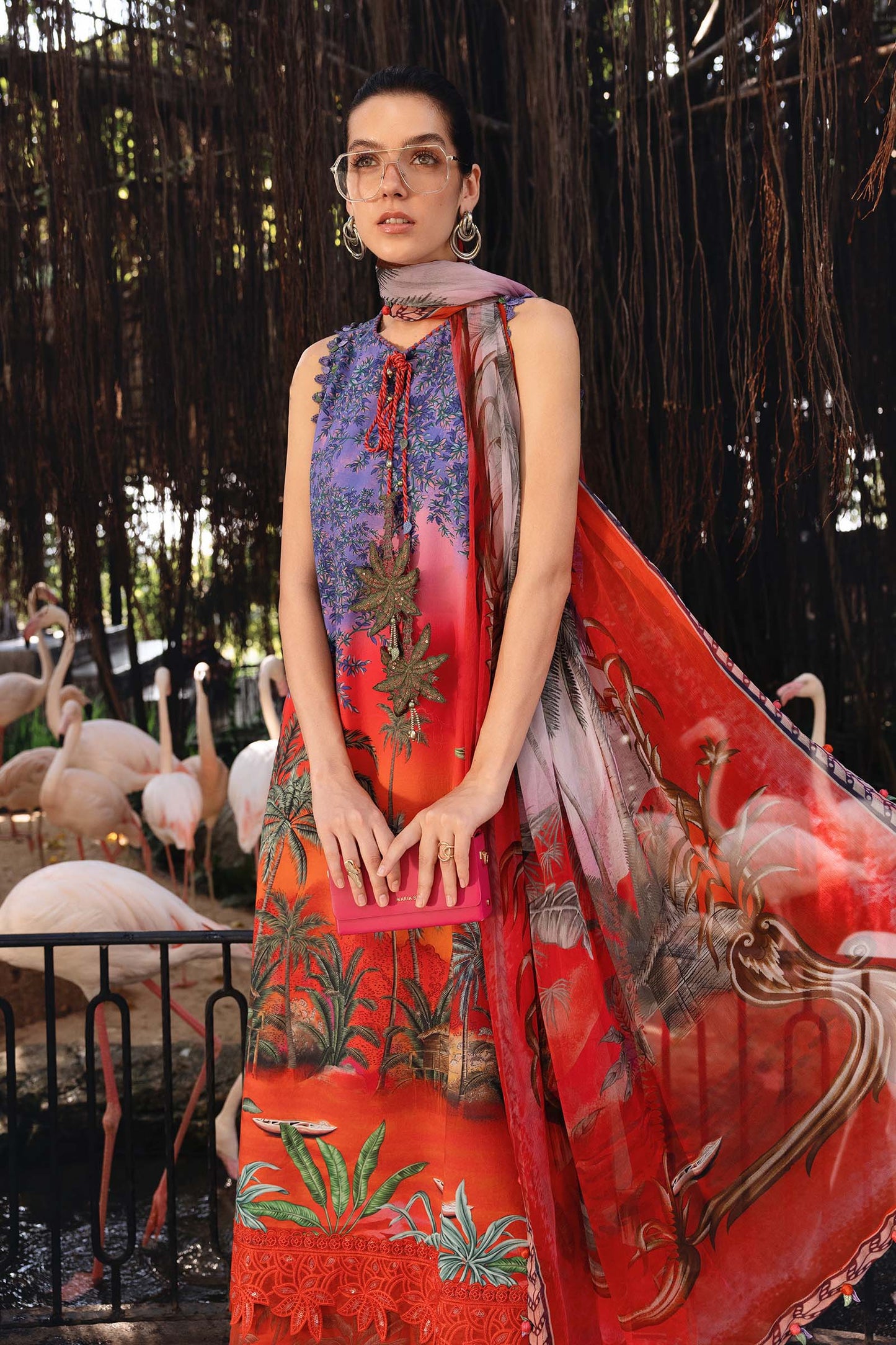 Red Long Shirt with Pants - Maria B | M Prints Eid'26 | MPT-2907-B - Ladies Clothes - Maria Faisal