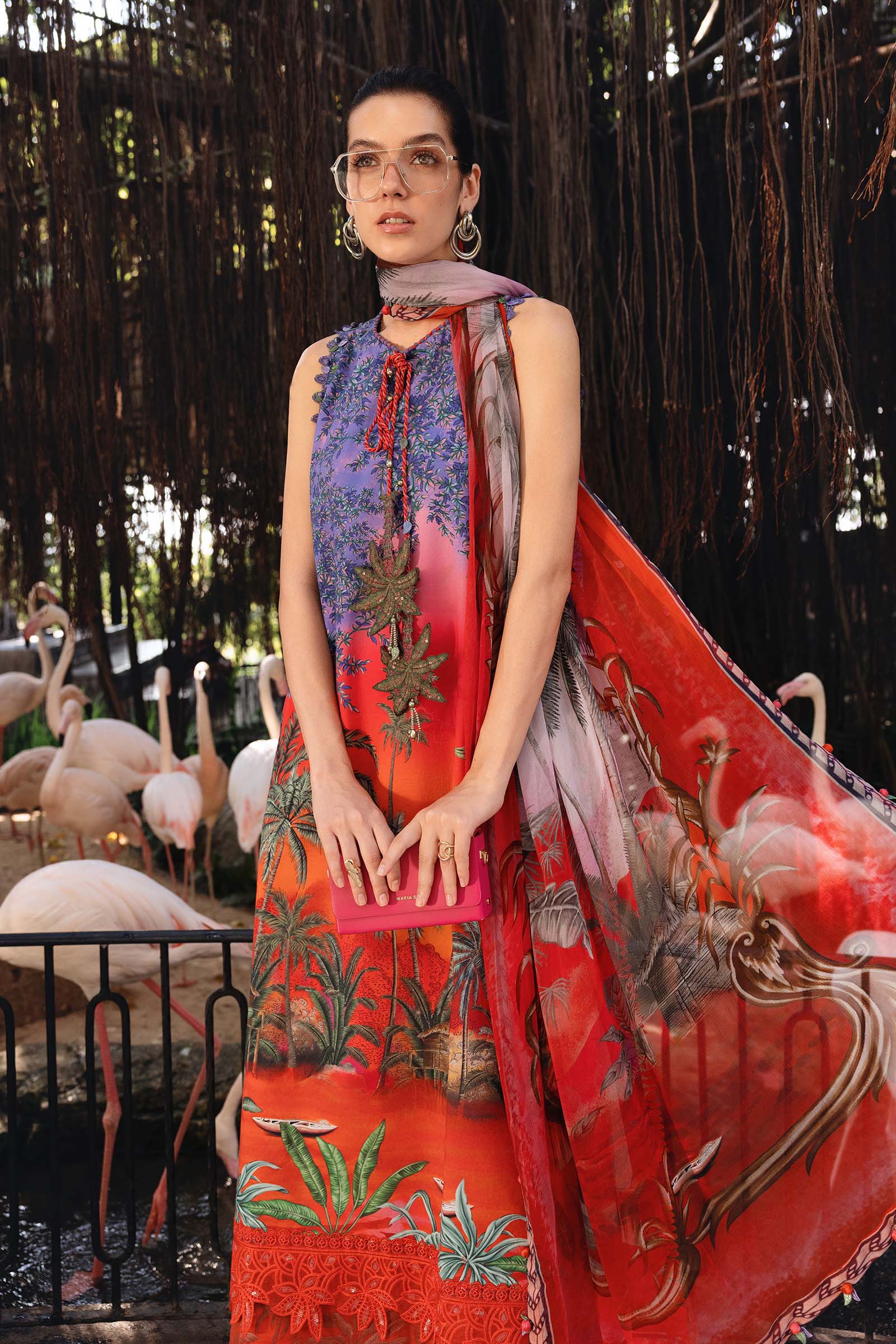 Red Long Shirt with Pants - Maria B | M Prints Eid'26 | MPT-2907-B - Ladies Clothes - Maria Faisal