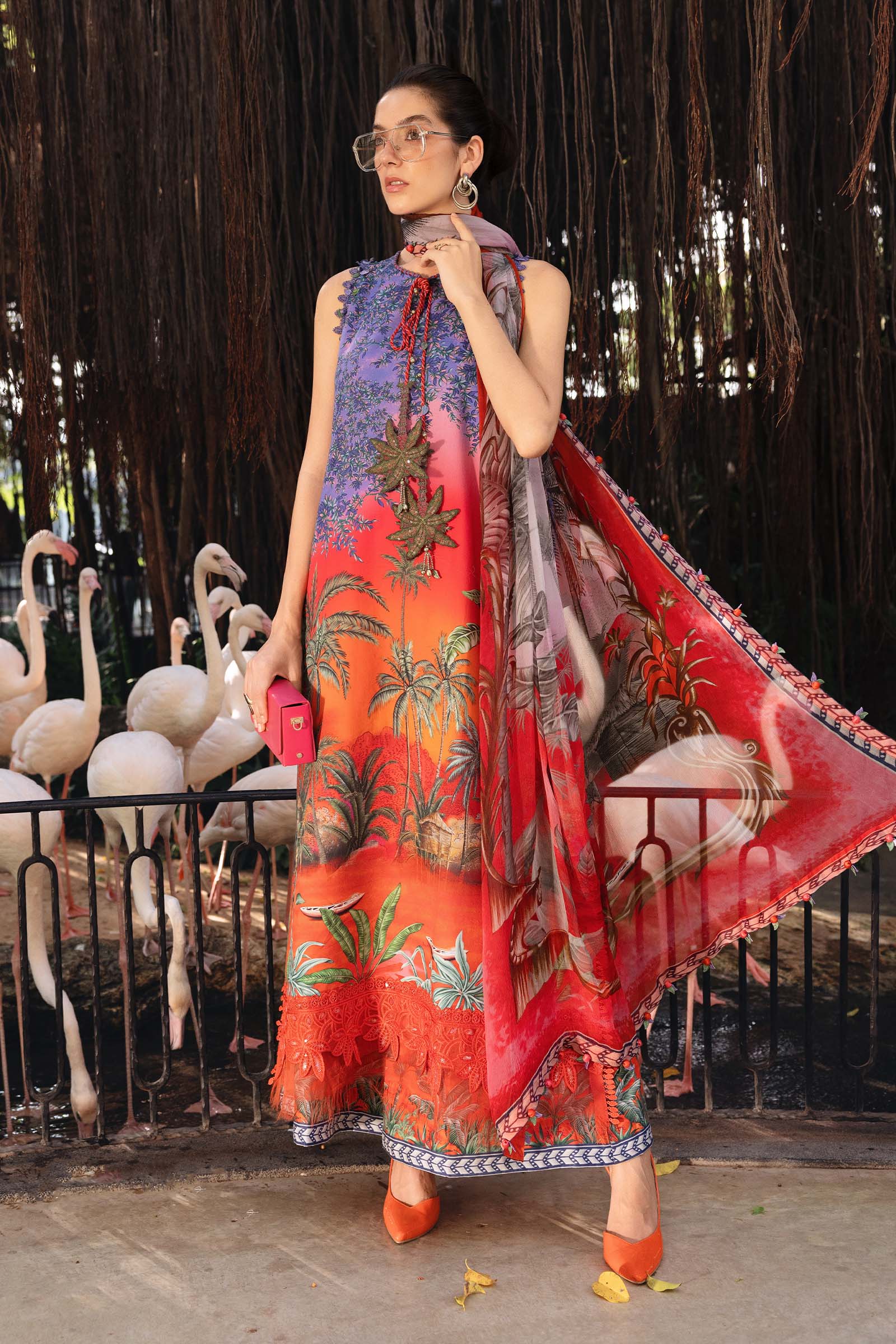 Red Long Shirt with Pants - Maria B | M Prints Eid'26 | MPT-2907-B - Ladies Clothes - Maria Faisal