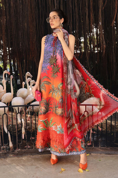 Red Long Shirt with Pants - Maria B | M Prints Eid'26 | MPT-2907-B - Ladies Clothes - Maria Faisal