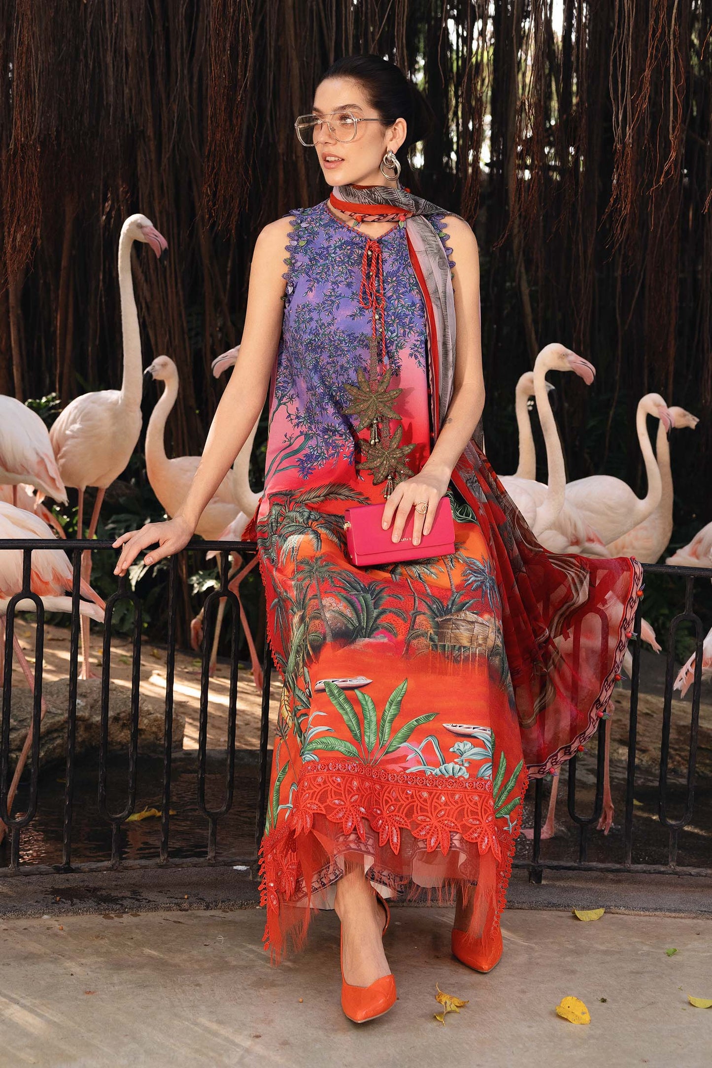 Red Long Shirt with Pants - Maria B | M Prints Eid'26 | MPT-2907-B - Ladies Clothes - Maria Faisal