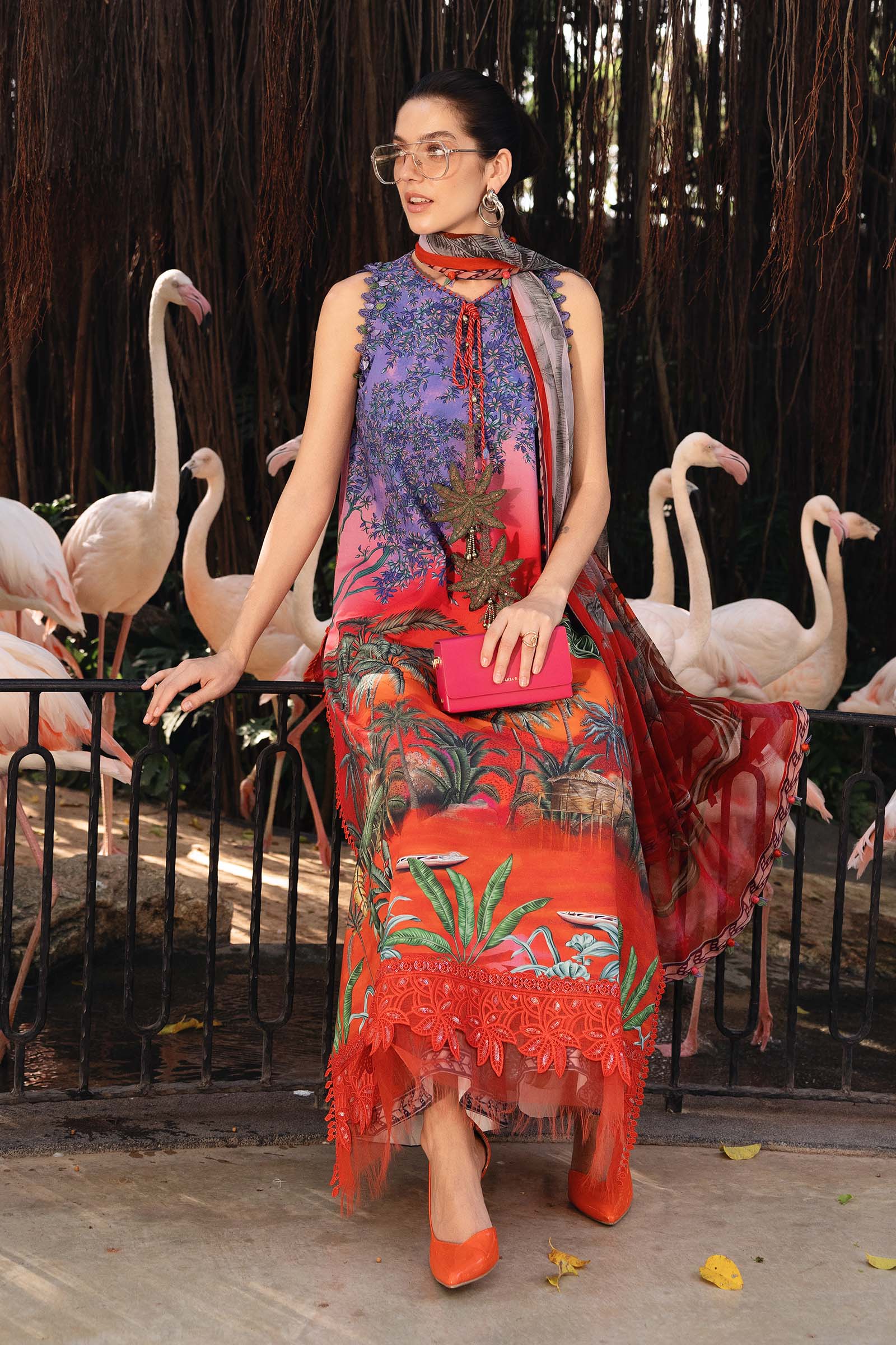 Red Long Shirt with Pants - Maria B | M Prints Eid'26 | MPT-2907-B - Ladies Clothes - Maria Faisal