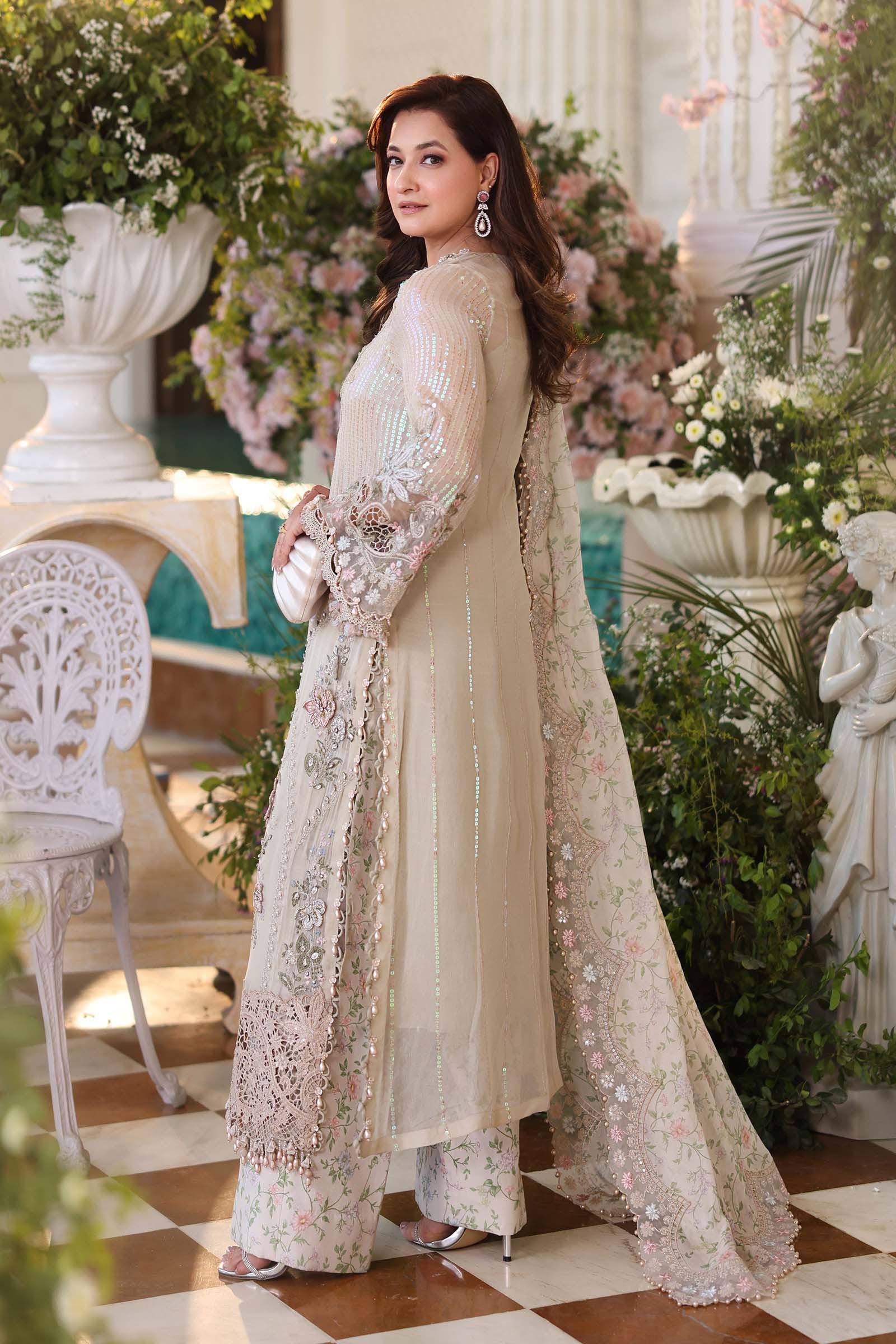 Maria b | Chiffon Formals 26 | MPC-26-107-Ivory Beige - Formal Dress - available at Maria Faisal in UK and USA.