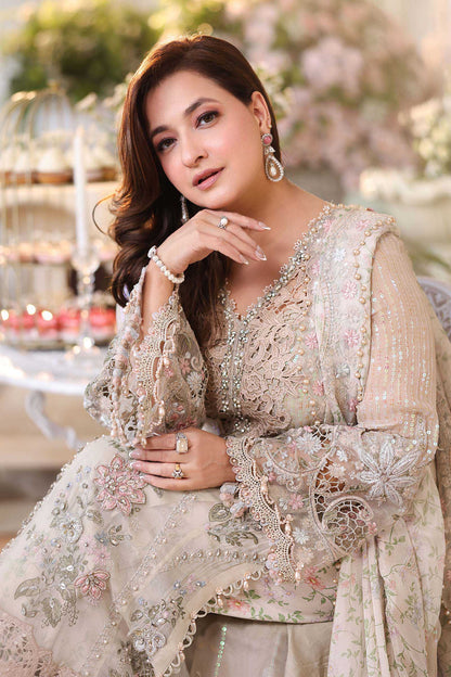Maria b | Chiffon Formals 26 | MPC-26-107-Ivory Beige - Formal Dress - available at Maria Faisal in UK and USA.