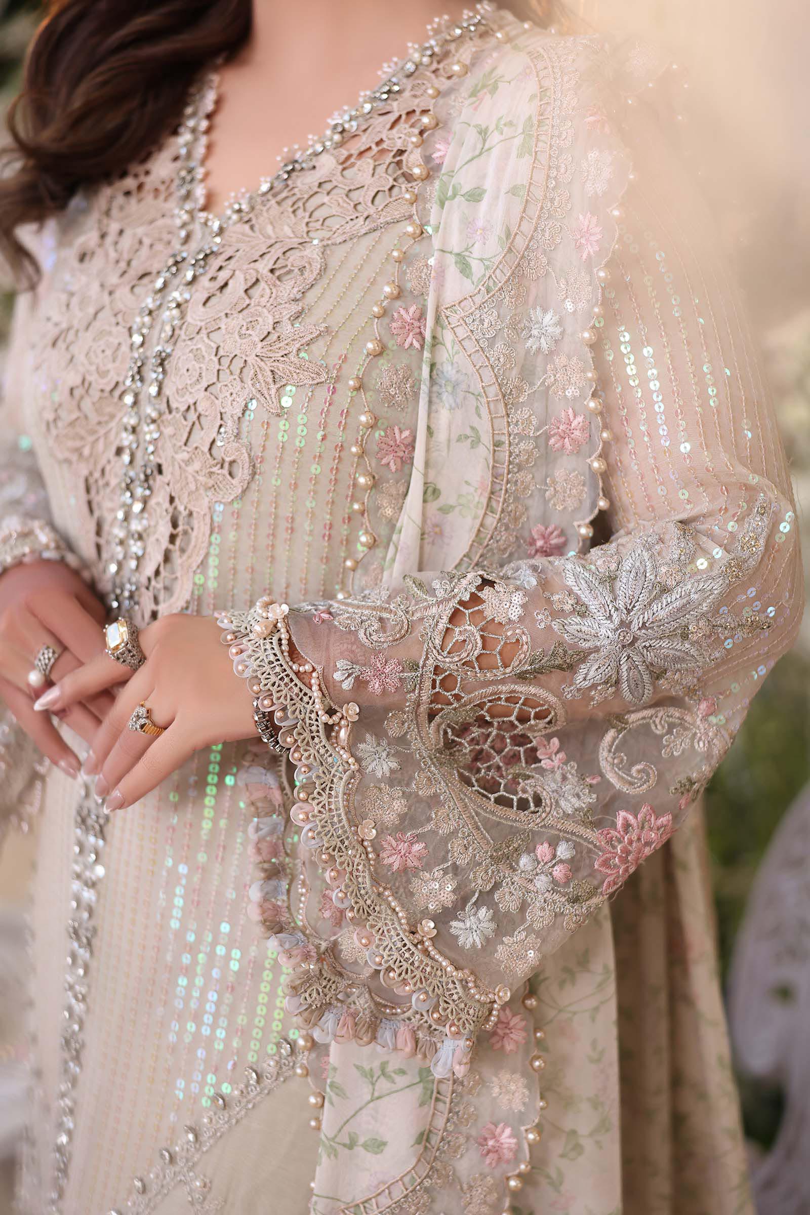 Maria b | Chiffon Formals 26 | MPC-26-107-Ivory Beige - Formal Dress - available at Maria Faisal in UK and USA.