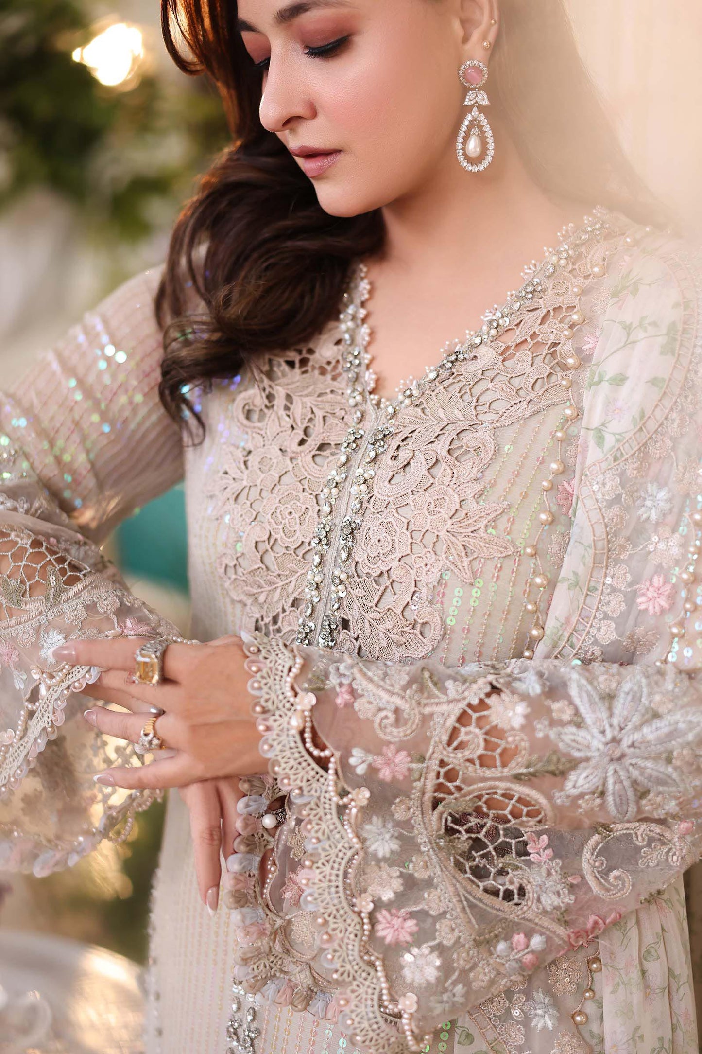 Maria b | Chiffon Formals 26 | MPC-26-107-Ivory Beige - Formal Dress - available at Maria Faisal in UK and USA.