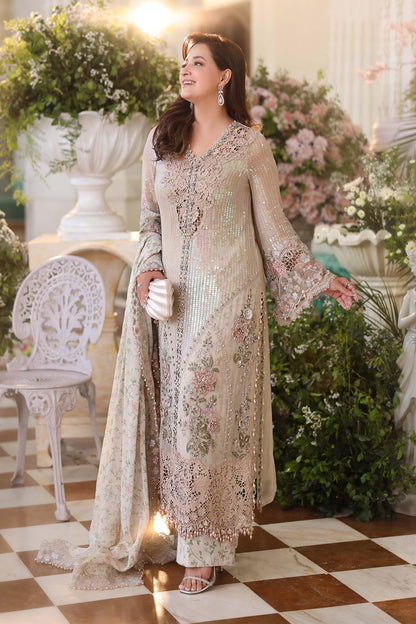 Maria b | Chiffon Formals 26 | MPC-26-107-Ivory Beige - Formal Dress - available at Maria Faisal in UK and USA.