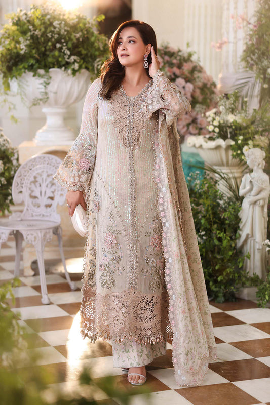 Maria b | Chiffon Formals 26 | MPC-26-107-Ivory Beige - Formal Dress - available at Maria Faisal in UK and USA.