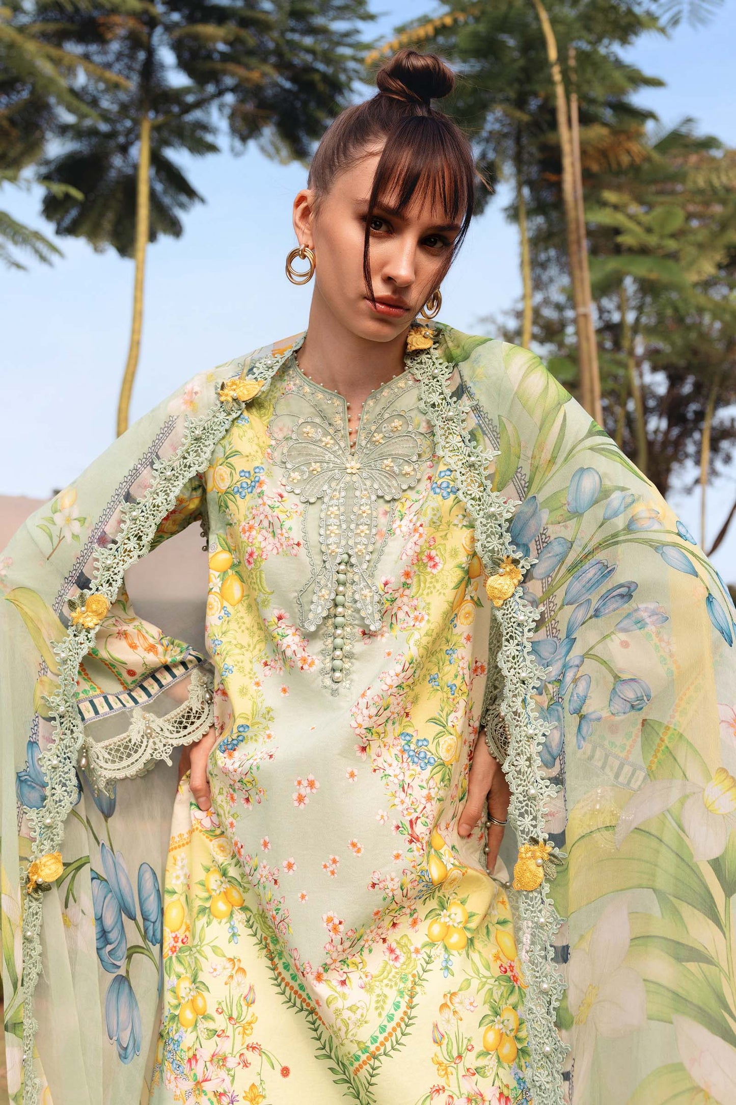 Pistachio Green Long Shirt with Plazo - Maria B | M Prints Eid'26 | MPT-2908-B - Ladies Clothes - Maria Faisal
