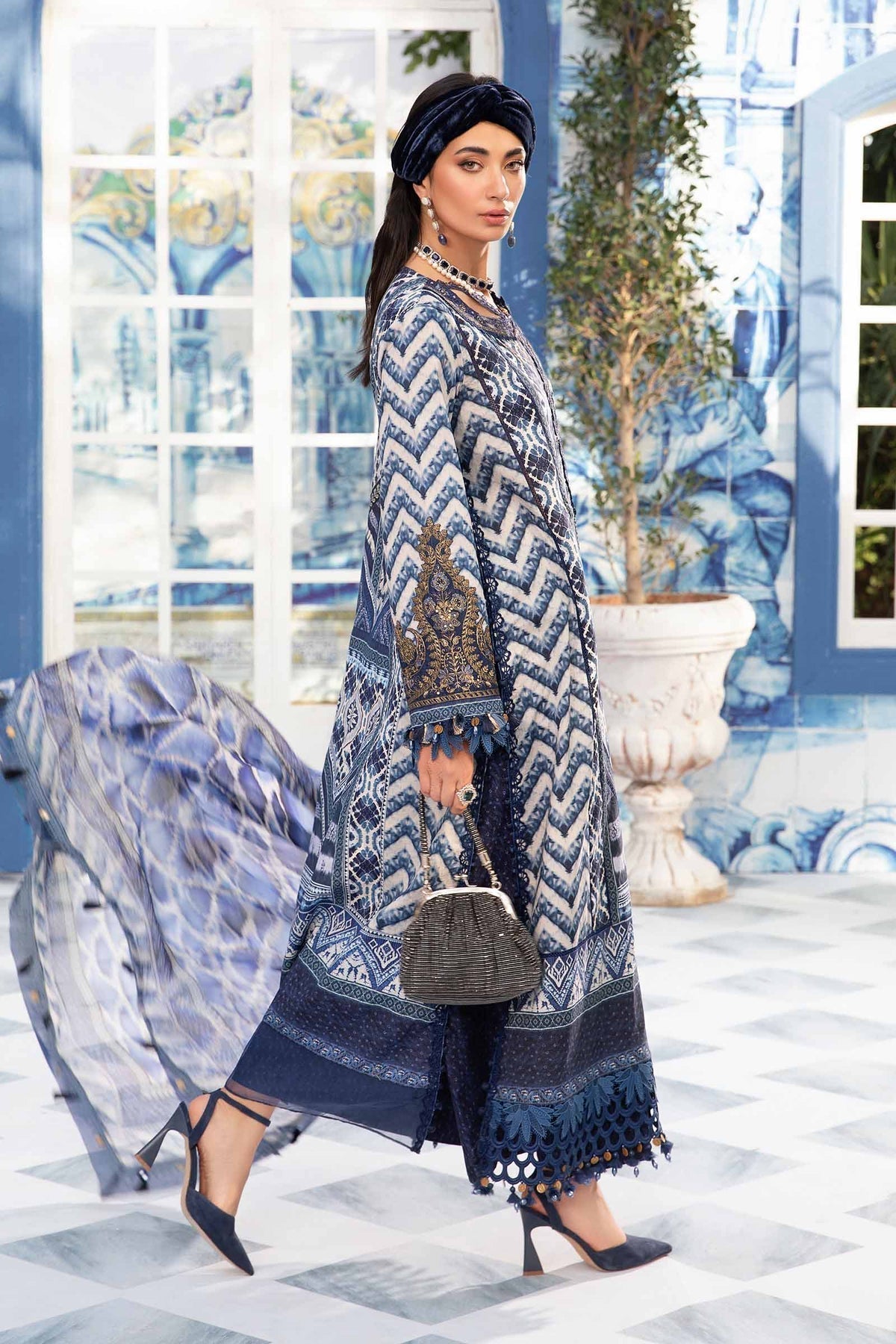 Maria.B | M Print Eid Edit | MPT-2208-B - Designer Dress with Intricate embroidery and embellishments. Shop elegent wedding dress at Maria Faisal.