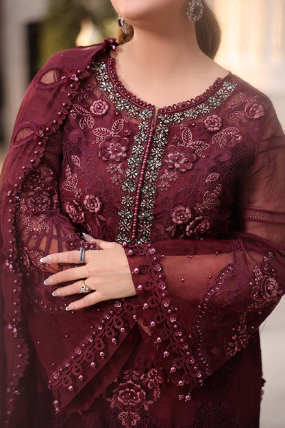 Maria b | Chiffon Formals 26 | MPC-26-108-Burgundy - Formal Dress - available at Maria Faisal in UK and USA.