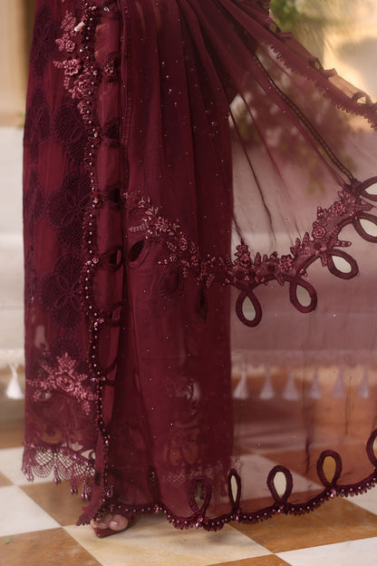 Maria b | Chiffon Formals 26 | MPC-26-108-Burgundy - Formal Dress - available at Maria Faisal in UK and USA.