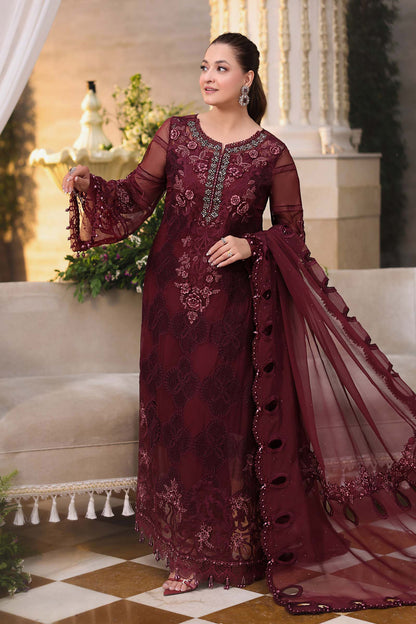 Maria b | Chiffon Formals 26 | MPC-26-108-Burgundy - Formal Dress - available at Maria Faisal in UK and USA.