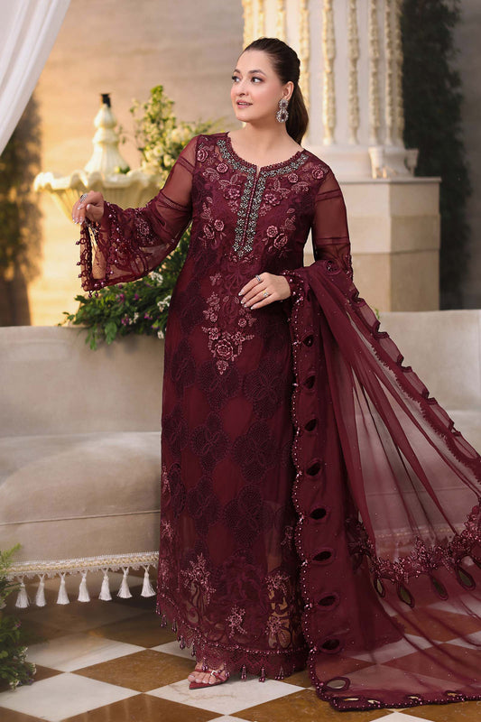 Maria b | Chiffon Formals 26 | MPC-26-108-Burgundy - Formal Dress - available at Maria Faisal in UK and USA.