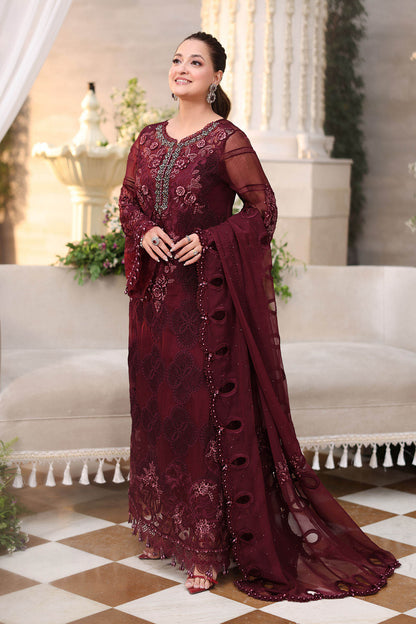 Maria b | Chiffon Formals 26 | MPC-26-108-Burgundy - Formal Dress - available at Maria Faisal in UK and USA.