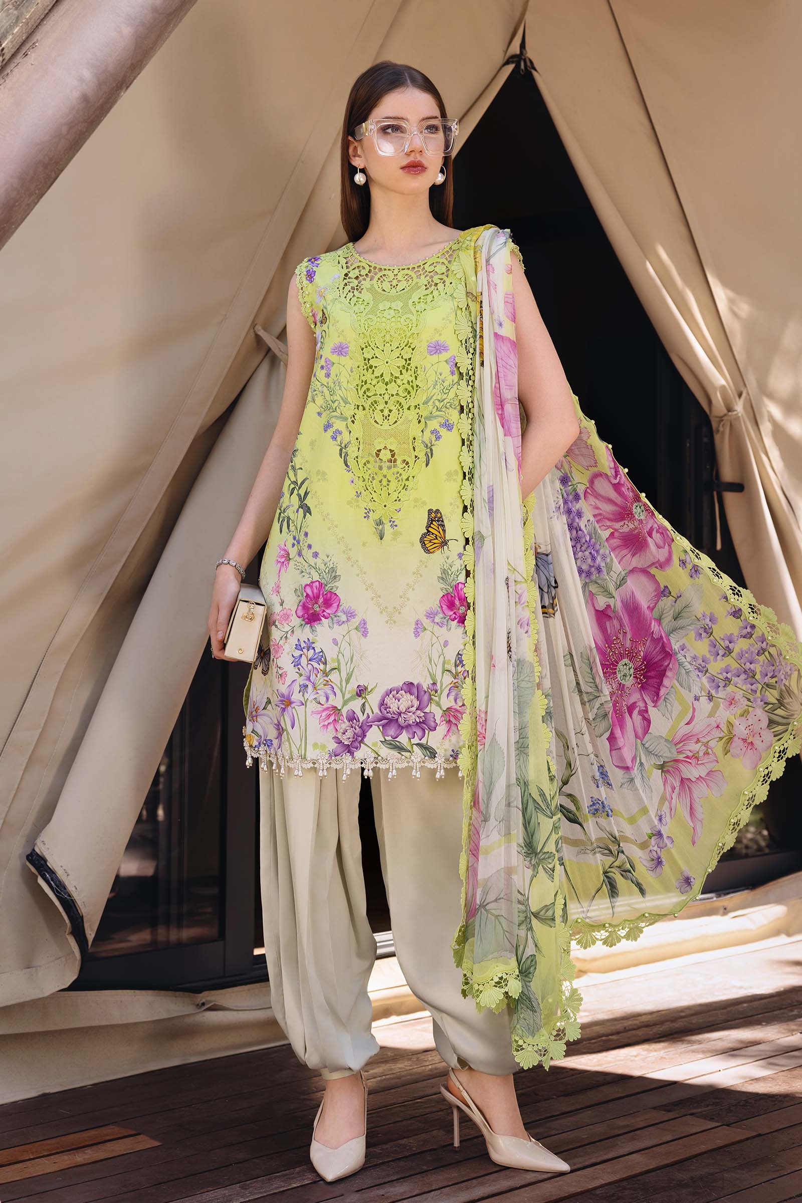 Green Short Shirt with Shalwar - Maria B | M Prints Eid'26 | MPT-2909-A - Ladies Clothes - Maria Faisal