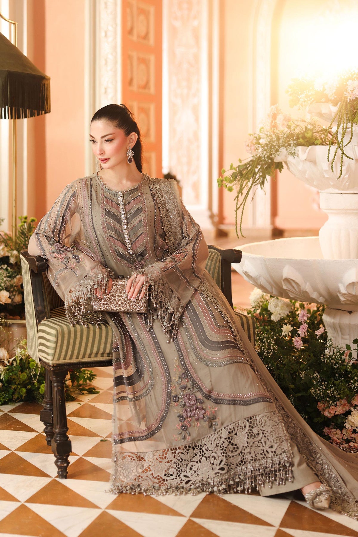Maria B | Royale Tea Affair | MPC-26-201-Antique Grey - Formal Dress - available at Maria Faisal in UK and USA.