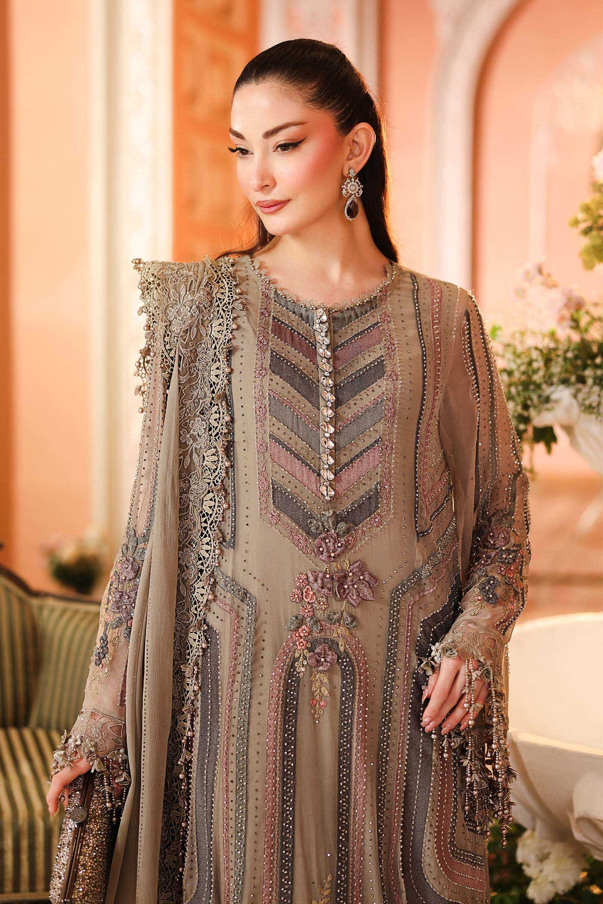 Maria B | Royale Tea Affair | MPC-26-201-Antique Grey - Formal Dress - available at Maria Faisal in UK and USA.