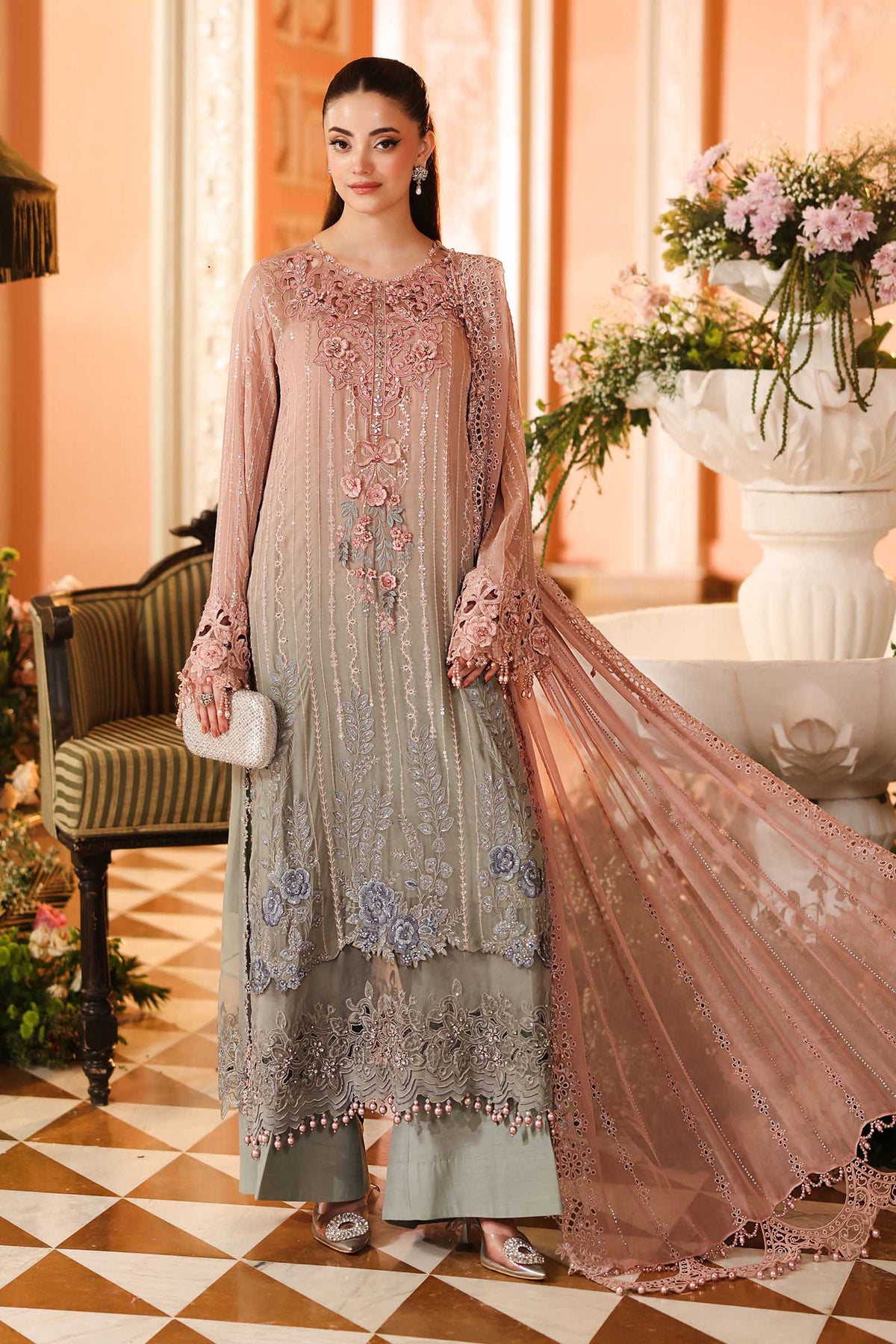Maria B | Royale Tea Affair | MPC-26-202-Ombre Blossom - Formal Dress - available at Maria Faisal in UK and USA.