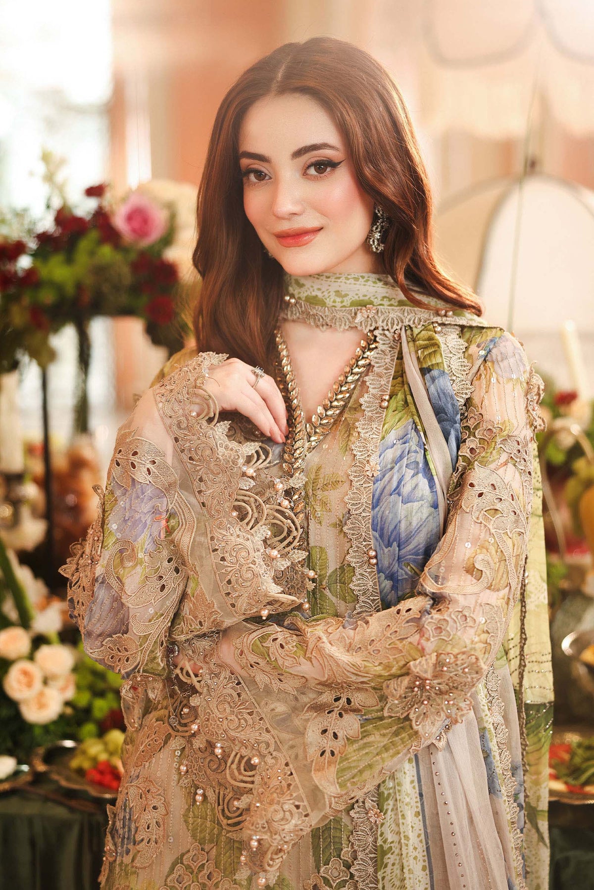 Maria B | Royale Tea Affair | MPC-26-203-Warm Beige - Formal Dress - available at Maria Faisal in UK and USA.