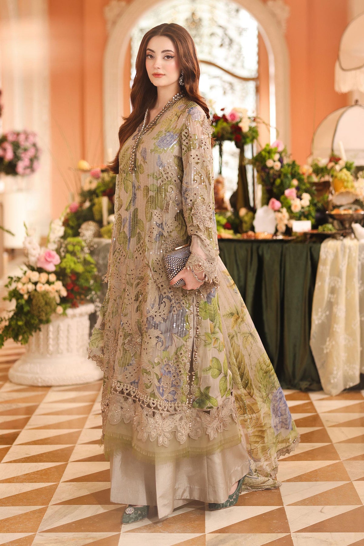 Maria B | Royale Tea Affair | MPC-26-203-Warm Beige - Formal Dress - available at Maria Faisal in UK and USA.