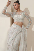 Khakaa | Serie Luxuriante 25 | White Orchid Saree - Ladies Clothes - Maria Faisal