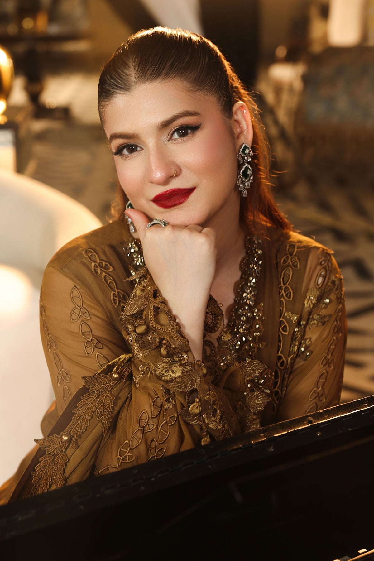 Maria B | Royale Tea Affair | MPC-26-205-Mustard - Formal Dress - available at Maria Faisal in UK and USA.