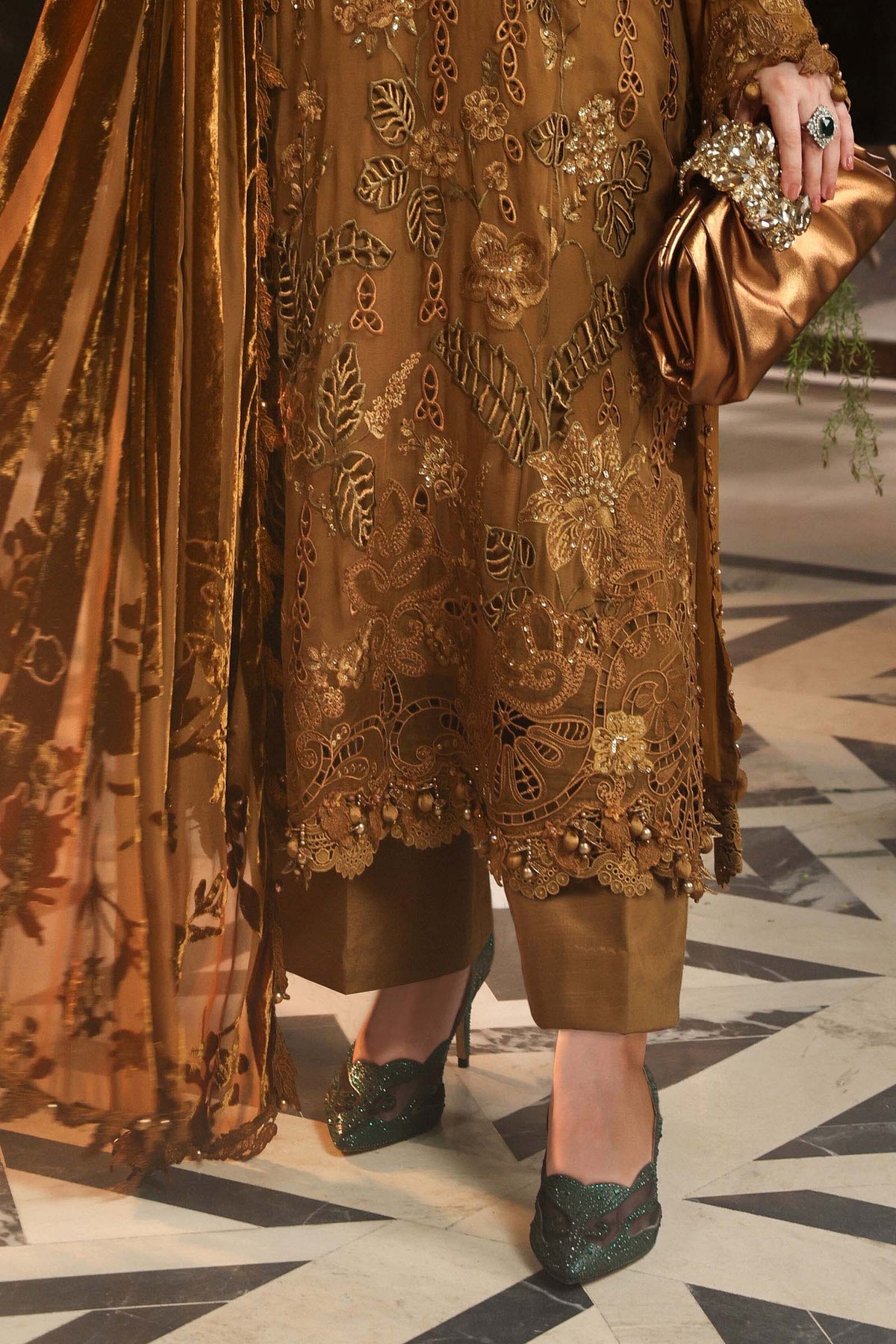 Maria B | Royale Tea Affair | MPC-26-205-Mustard - Formal Dress - available at Maria Faisal in UK and USA.