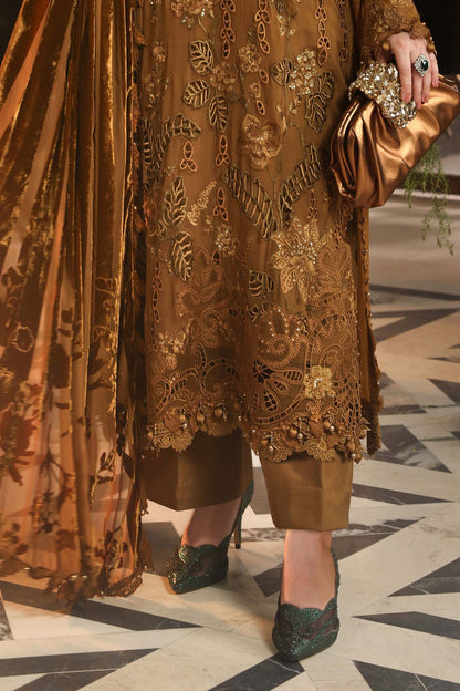 Maria B | Royale Tea Affair | MPC-26-205-Mustard - Formal Dress - available at Maria Faisal in UK and USA.