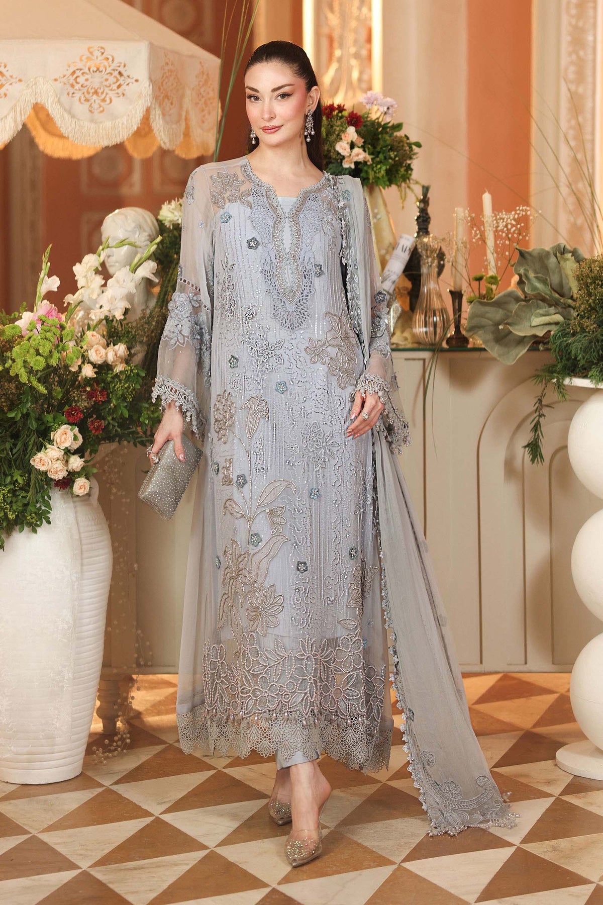Maria B | Royale Tea Affair | MPC-26-206-Muted Blue - Formal Dress - available at Maria Faisal in UK and USA.