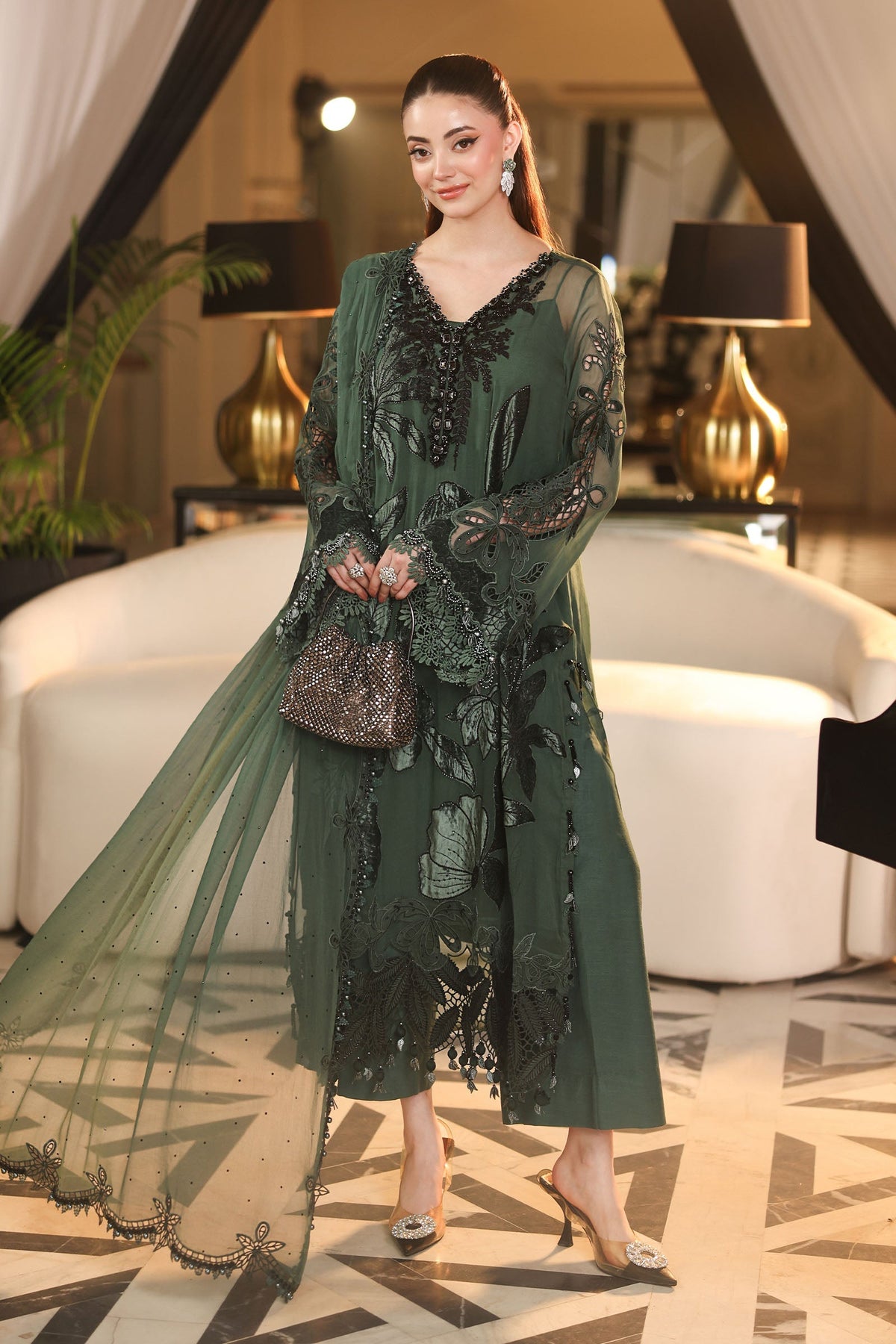 Maria B | Royale Tea Affair | MPC-26-207-Pine Green - Formal Dress - available at Maria Faisal in UK and USA.