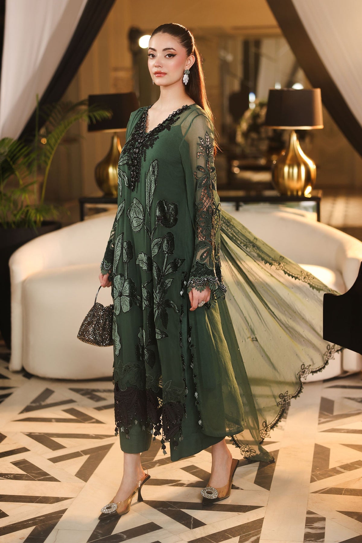 Maria B | Royale Tea Affair | MPC-26-207-Pine Green - Formal Dress - available at Maria Faisal in UK and USA.