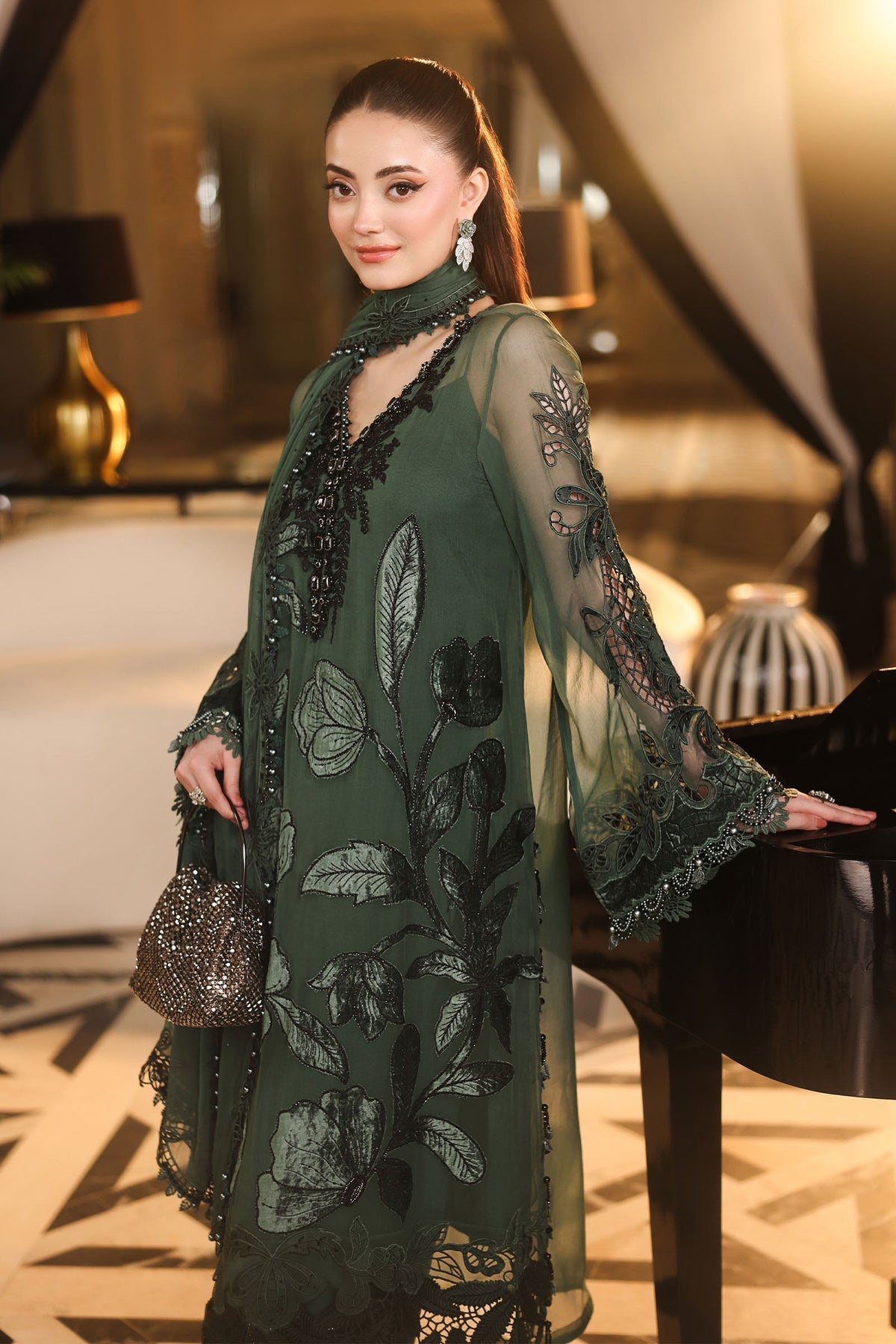 Maria B | Royale Tea Affair | MPC-26-207-Pine Green - Formal Dress - available at Maria Faisal in UK and USA.