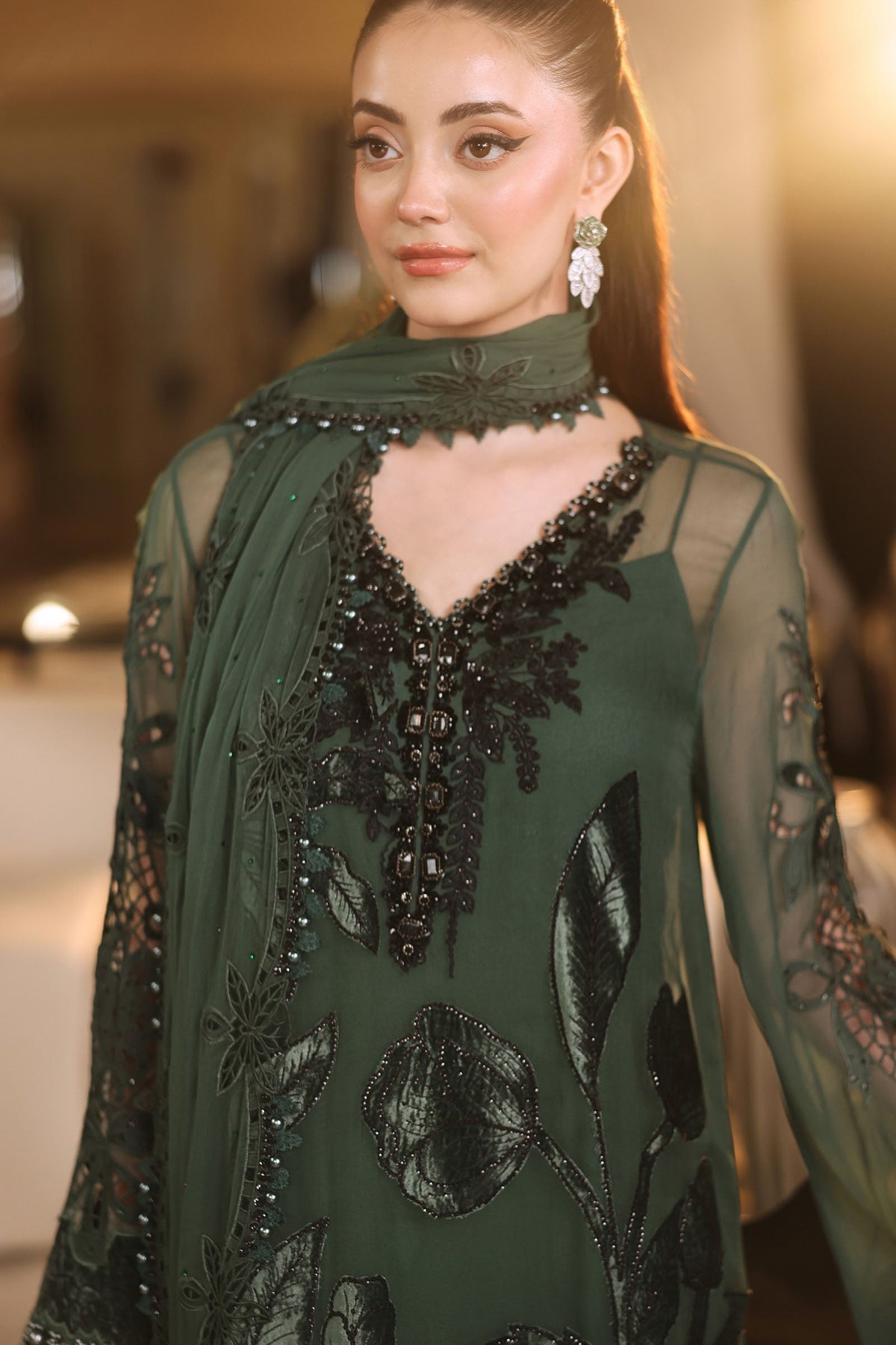 Maria B | Royale Tea Affair | MPC-26-207-Pine Green - Formal Dress - available at Maria Faisal in UK and USA.