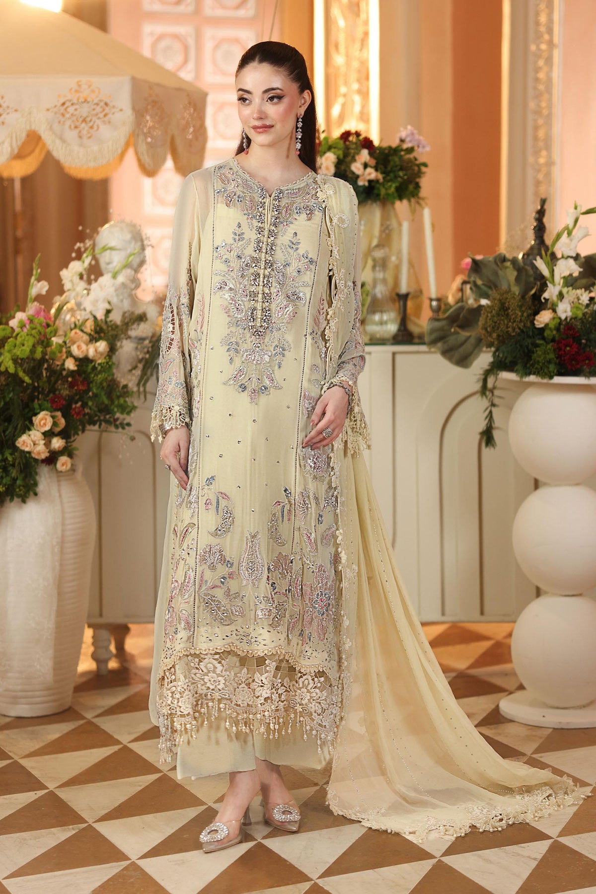 Maria B | Royale Tea Affair | MPC-26-208-Pastle Sunshine - Formal Dress - available at Maria Faisal in UK and USA.