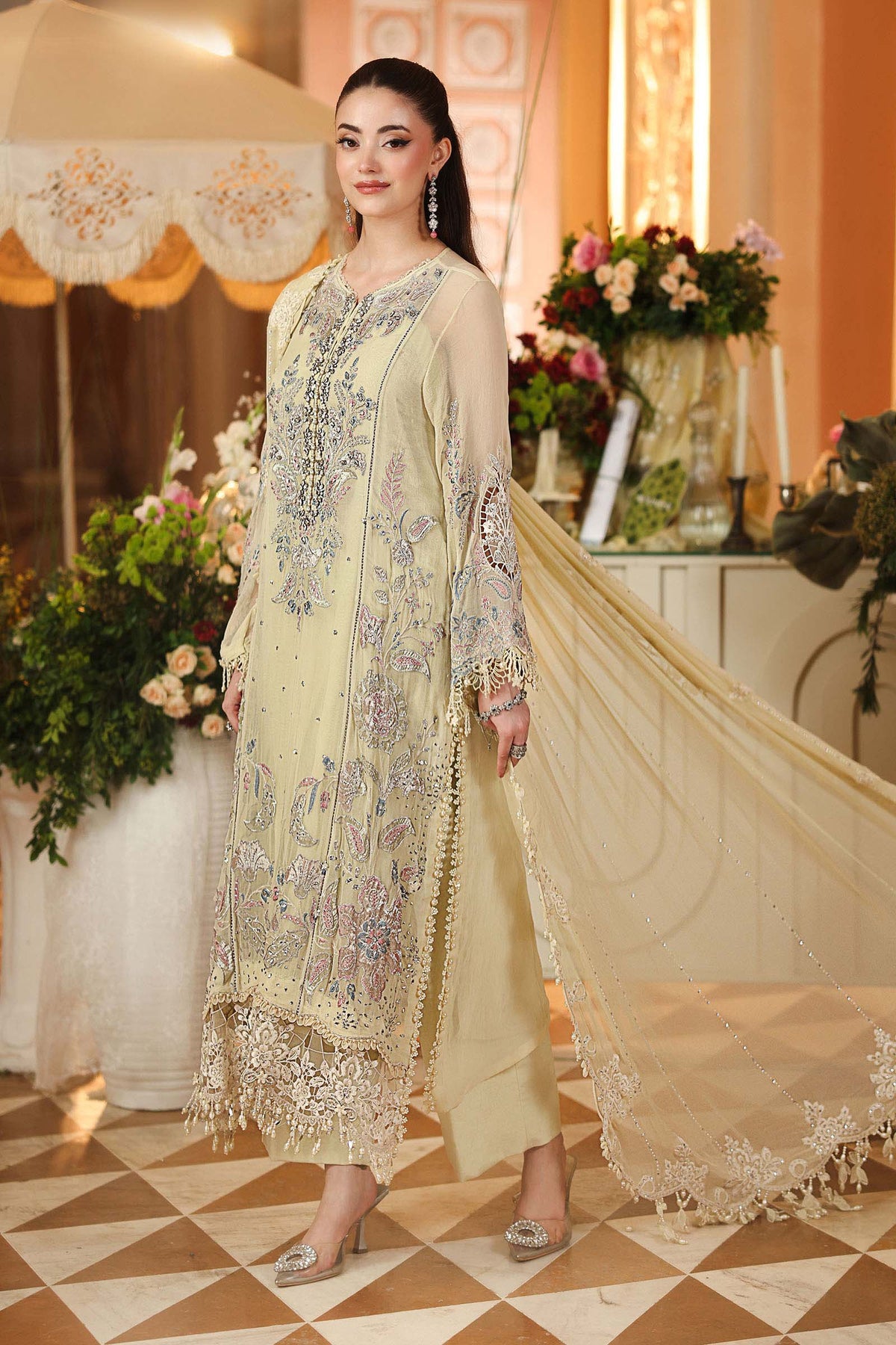 Maria B | Royale Tea Affair | MPC-26-208-Pastle Sunshine - Formal Dress - available at Maria Faisal in UK and USA.