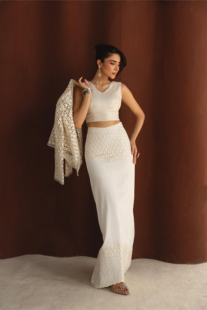 Mysie | Festive 26 | Snowy - Luxury Dress - available at Maria Faisal in UK and USA.