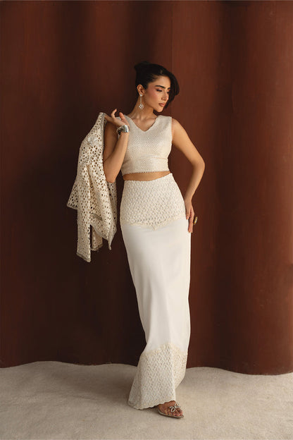 Mysie | Festive 26 | Snowy - Luxury Dress - available at Maria Faisal in UK and USA.