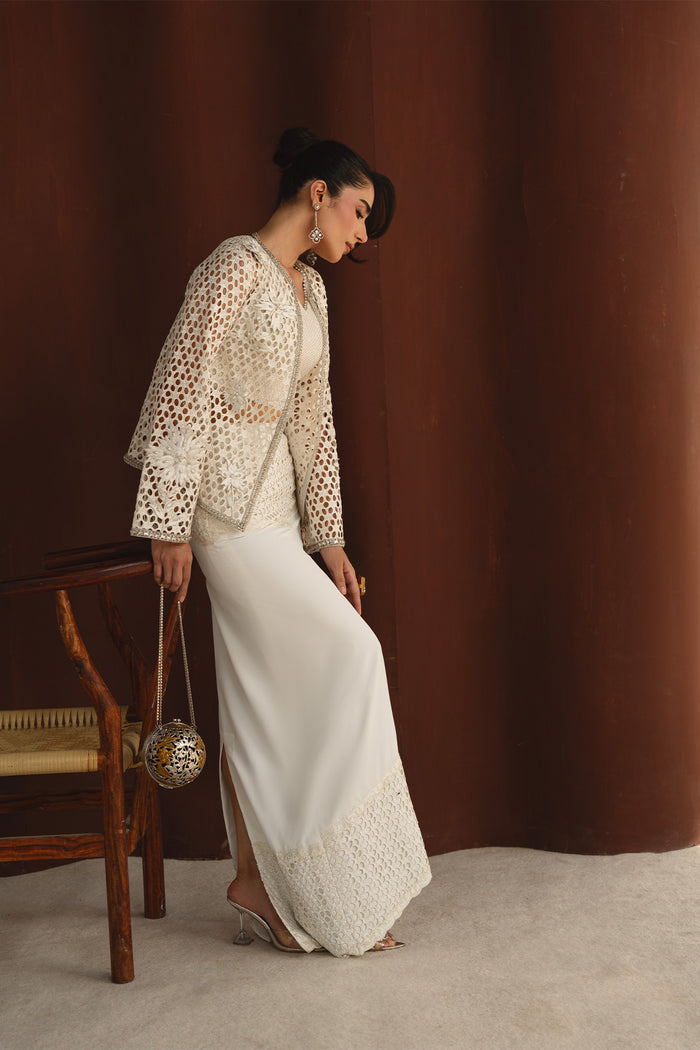 Mysie | Festive 26 | Snowy - Luxury Dress - available at Maria Faisal in UK and USA.