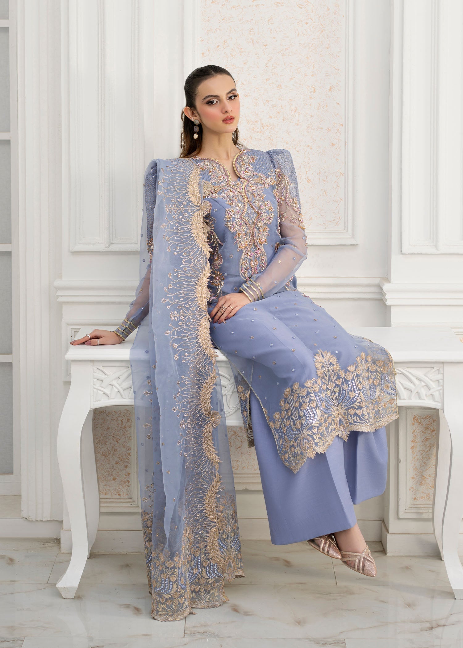 Jamnii | The Aura | Elsa - Designer Dress with Intricate embroidery and embellishments. Shop elegent wedding dress at Maria Faisal.