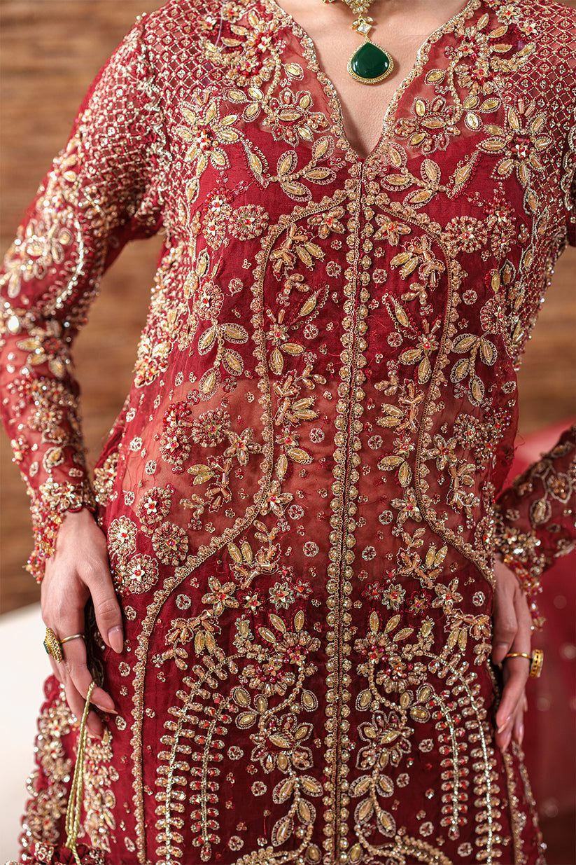 Emaan Adeel | Starlit Jewels | Ruby Veil - Formal Dress - available at Maria Faisal in UK and USA.